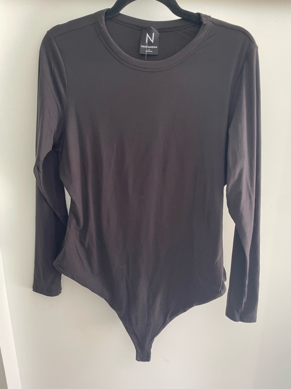 naked wardrobe Black Long-Sleeve Crew Neck Bodysuit